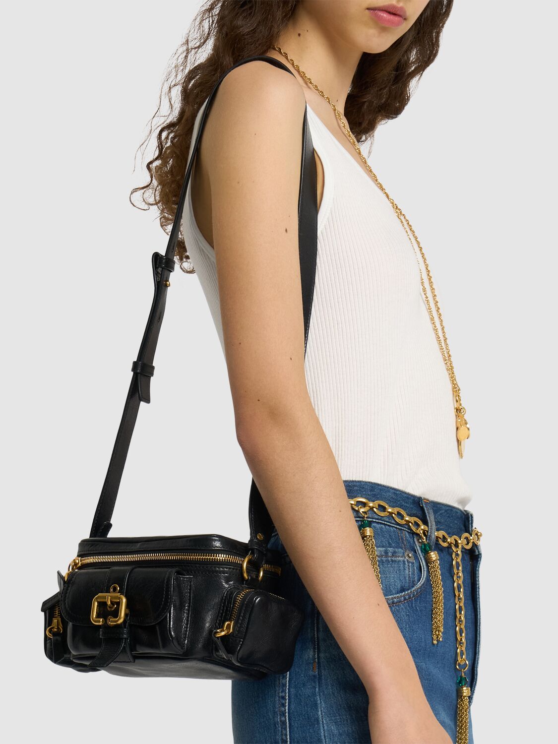 Shop Chloé Small Camera Glossy Leather Bag In Black