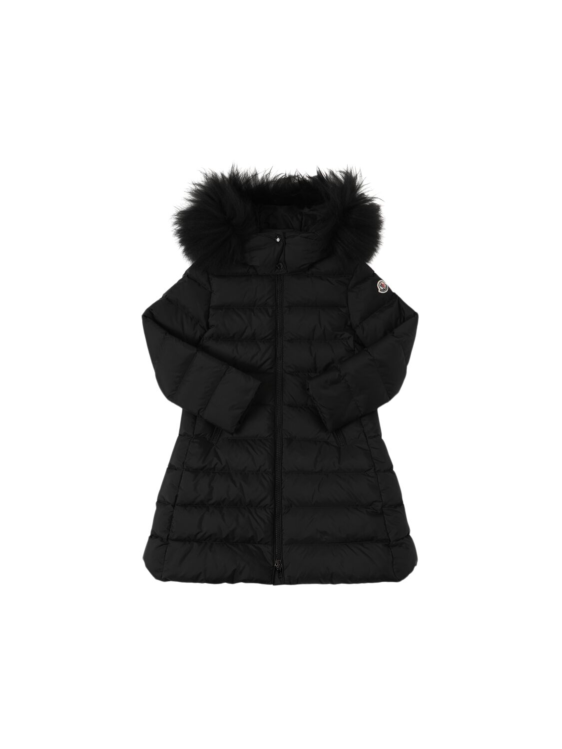 Moncler Abelle Long Nylon Down Jacket In Black