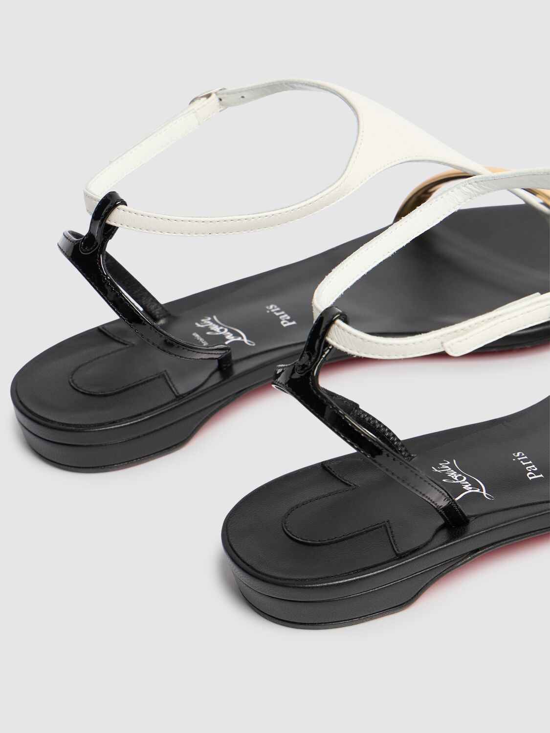 Christian Louboutin 10mm Athinita Nappa Flat Sandals In Black/gold