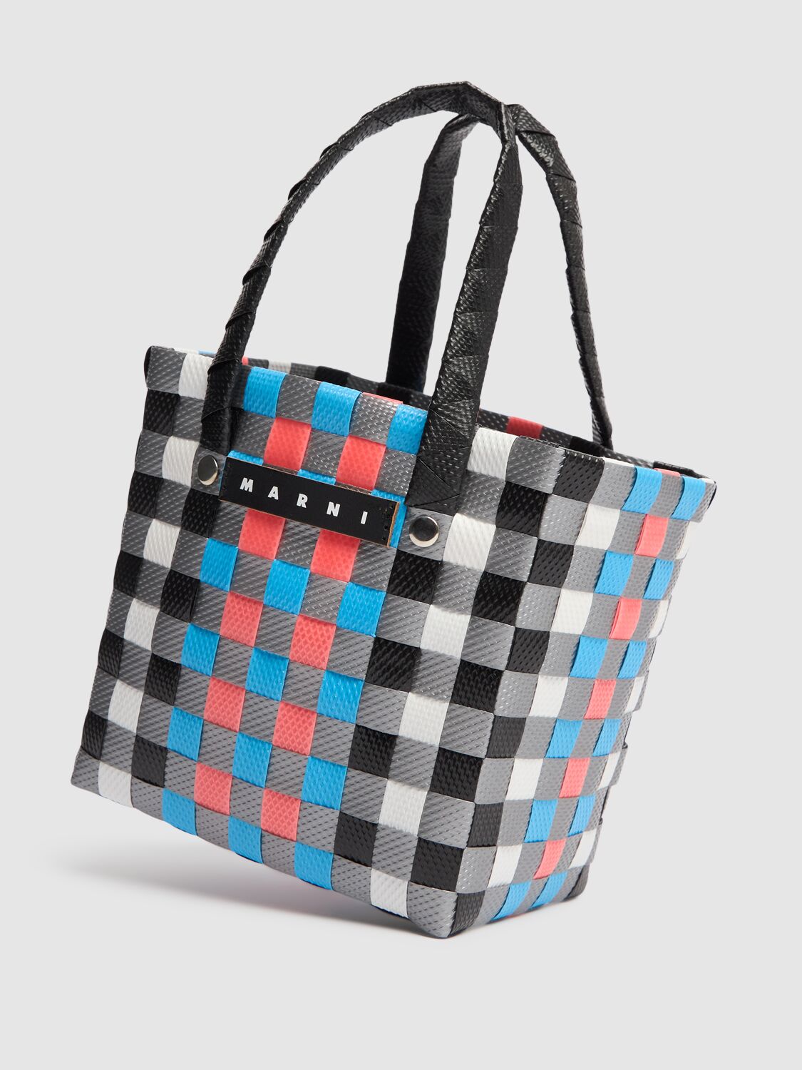 Shop Marni Junior Color Block Woven Bucket Bag In Black/multi