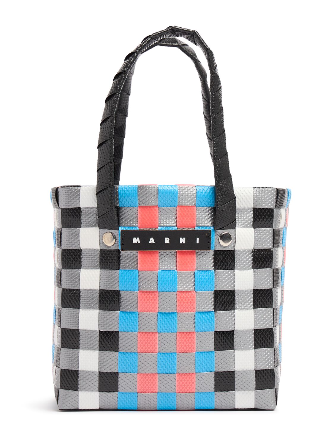 Marni Junior Color Block Woven Bucket Bag In Black/multi