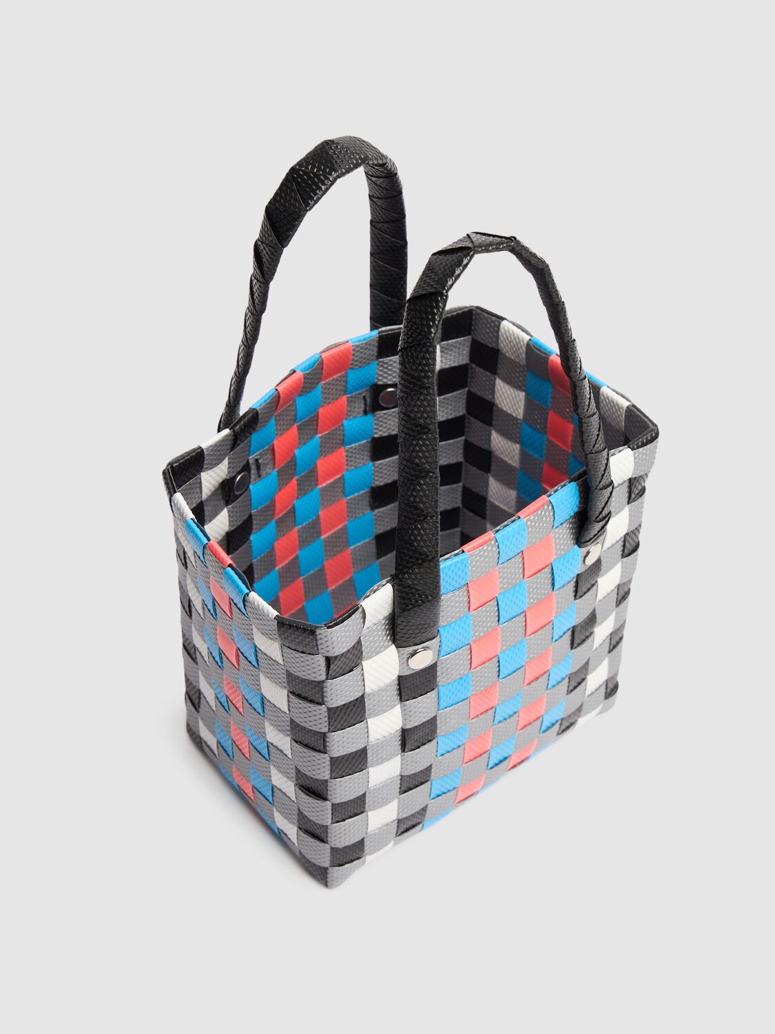 Shop Marni Junior Color Block Woven Bucket Bag In Black/multi