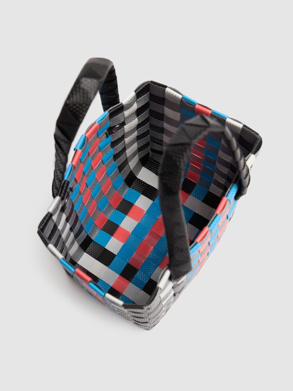 Shop Marni Junior Color Block Woven Bucket Bag In Black/multi