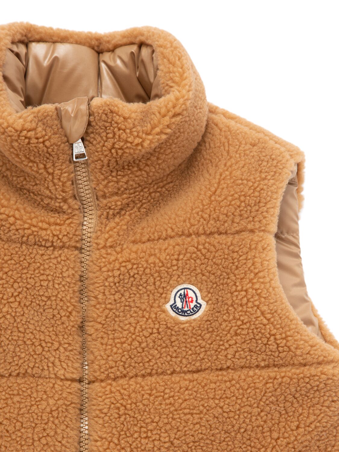 Shop Moncler Colbricon Tech & Wool Down Vest In Beige