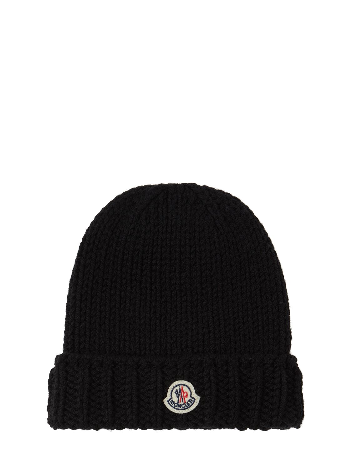 Moncler Logo Virgin Wool Beanie In Black