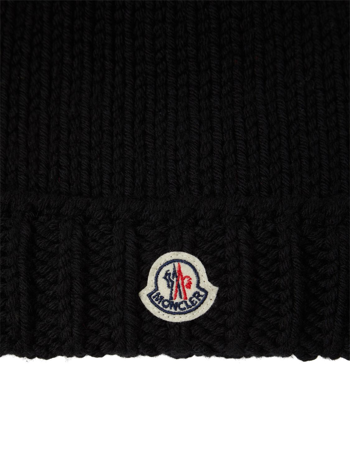 Shop Moncler Logo Virgin Wool Beanie In Black