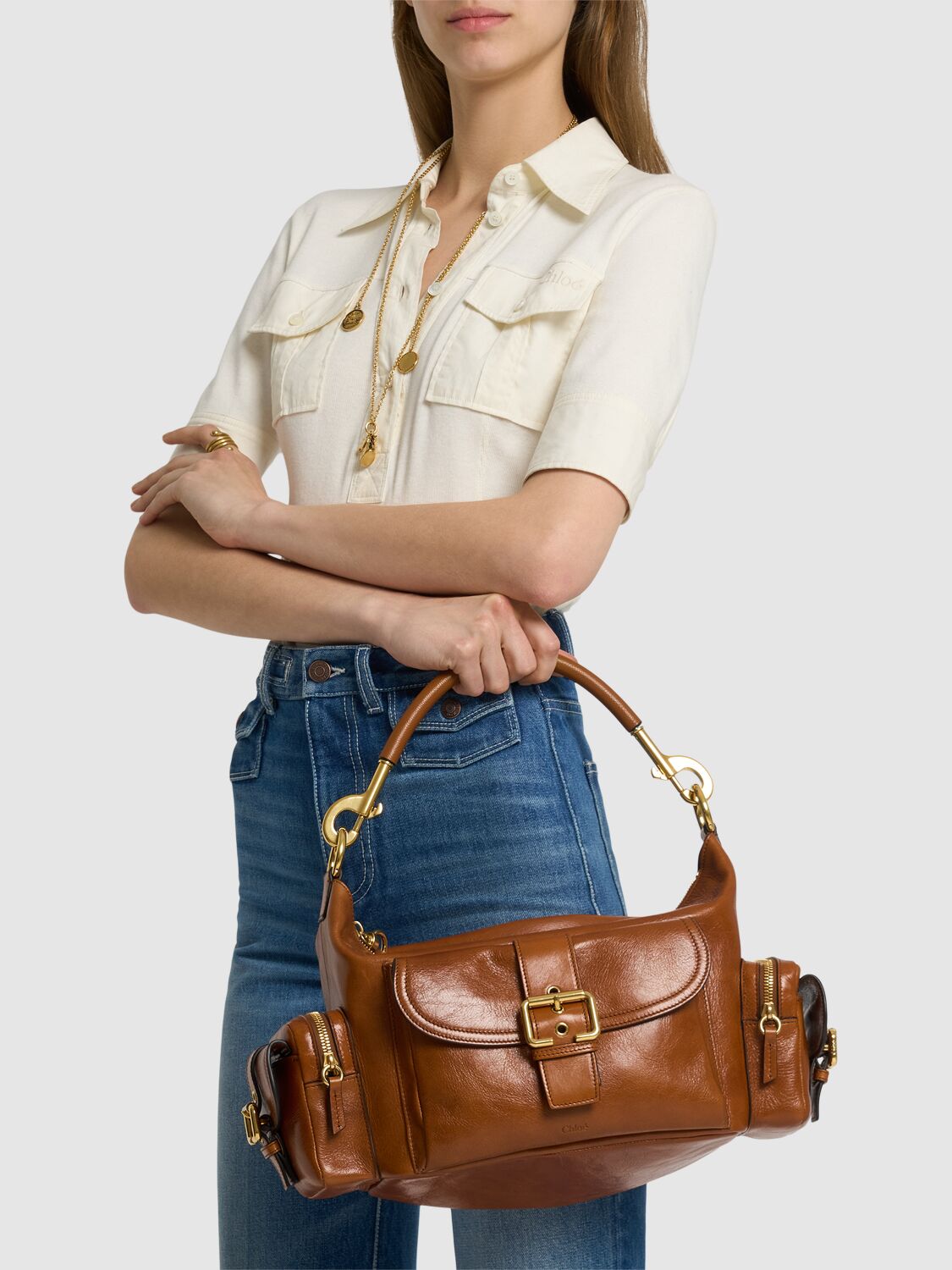 Shop Chloé Camera Smooth Leather Bag In Clay Brown