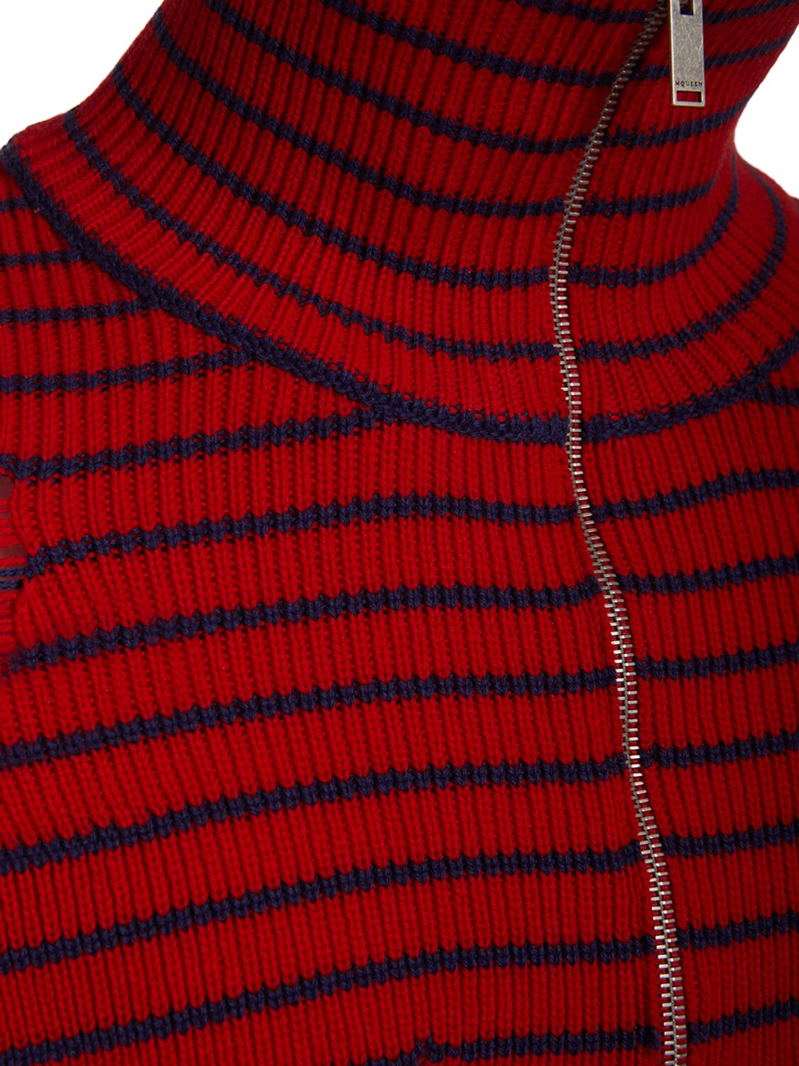 Shop Alexander Mcqueen Half-zip Wool Turtleneck Sweater In Fire Red/blue