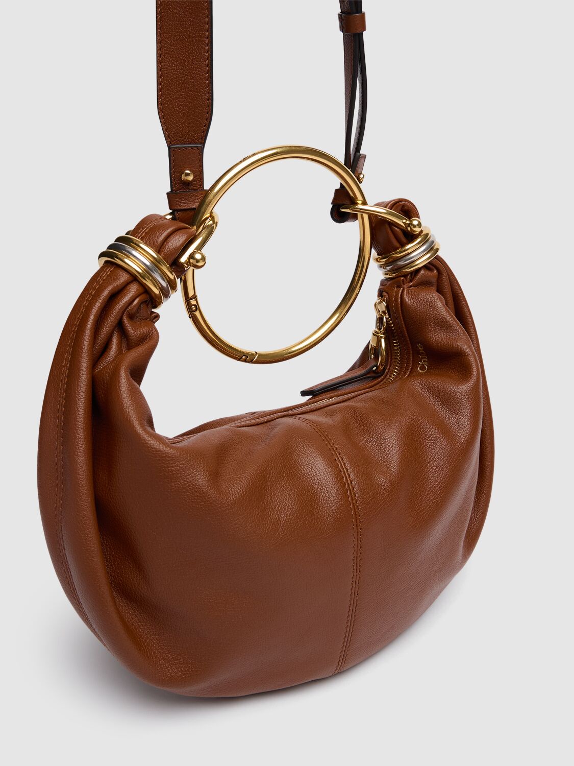 Shop Chloé Bracelet Shiny Grained Leather Bag In Clay Brown