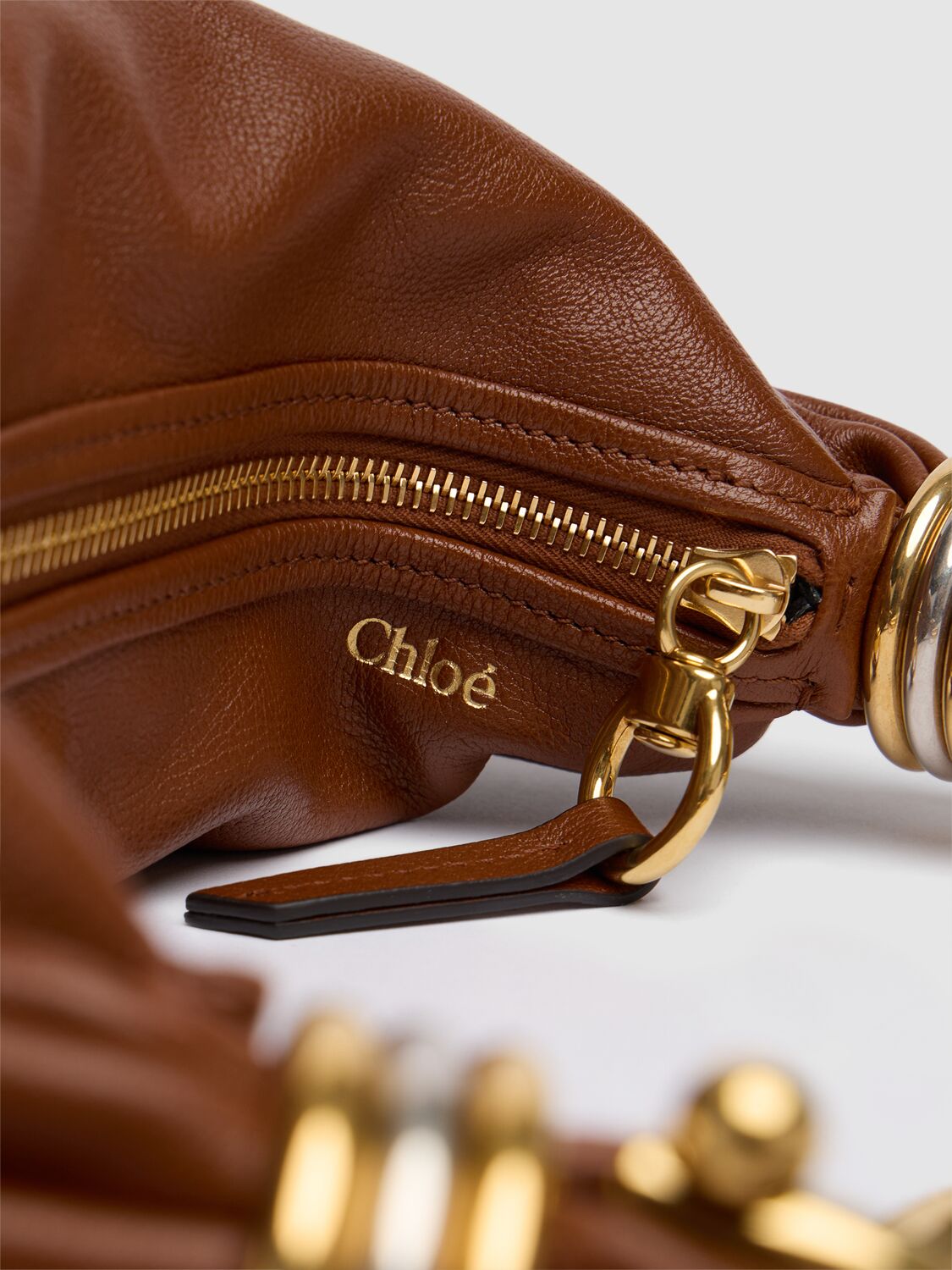 Shop Chloé Bracelet Shiny Grained Leather Bag In Clay Brown