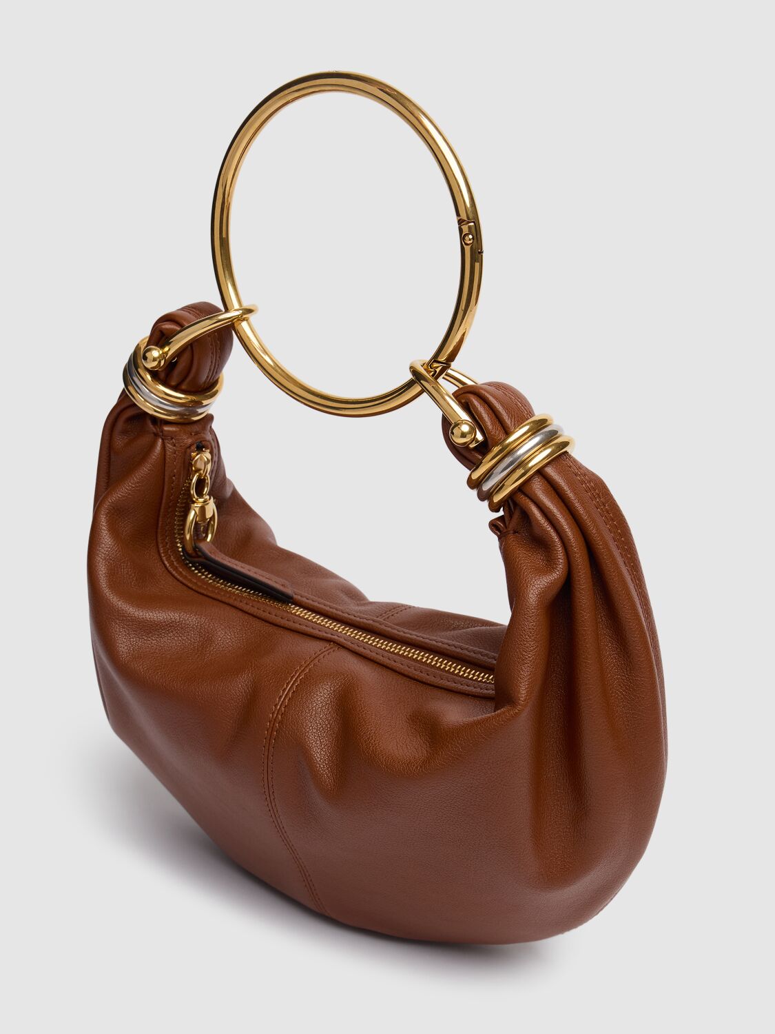 Shop Chloé Bracelet Shiny Grained Leather Bag In Clay Brown