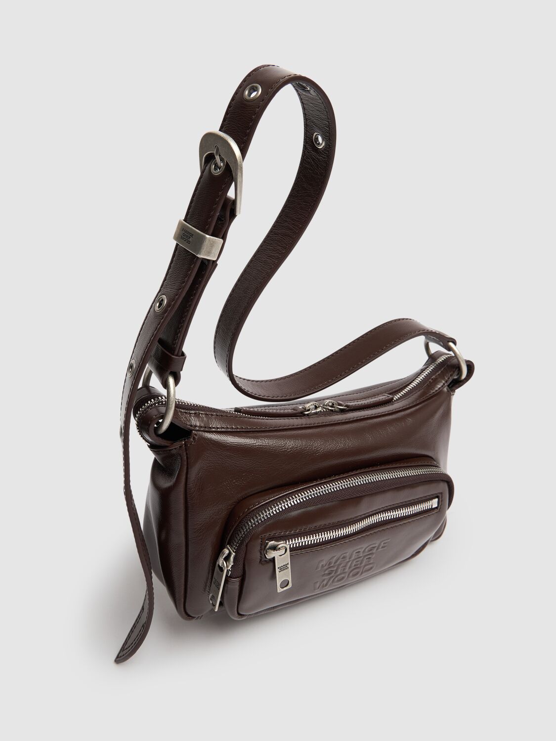 Shop Marge Sherwood Mini Outpocket Leather Hobo Bag In Dark Brown