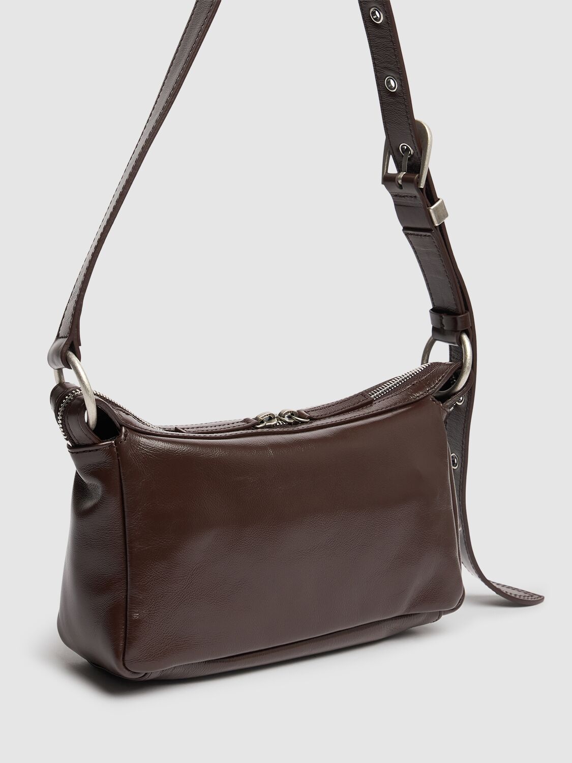 Shop Marge Sherwood Mini Outpocket Leather Hobo Bag In Dark Brown