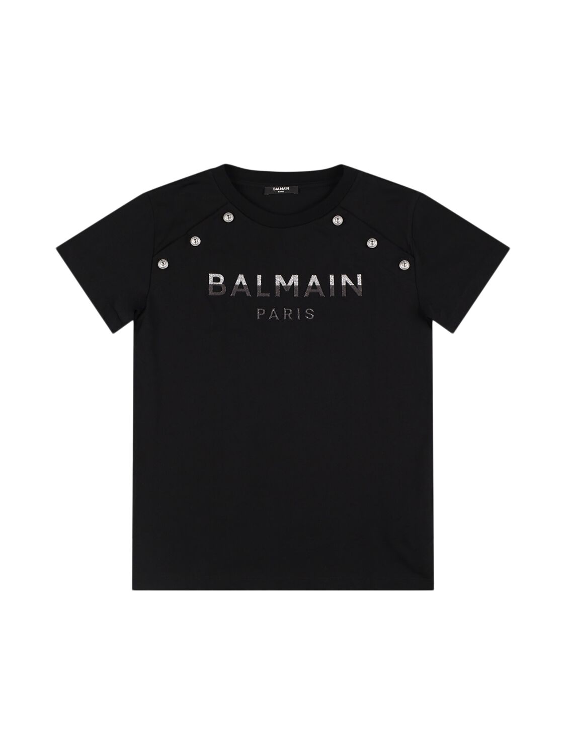 Balmain Glitter Logo Cotton Jersey T-shirt In Black