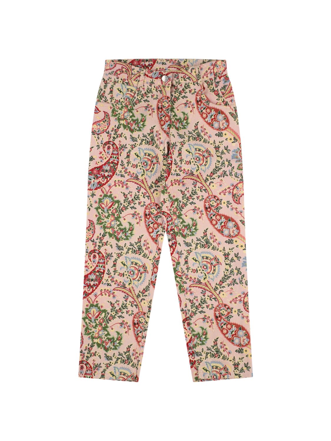 Etro Printed Stretch Cotton Trousers In Pink/multi