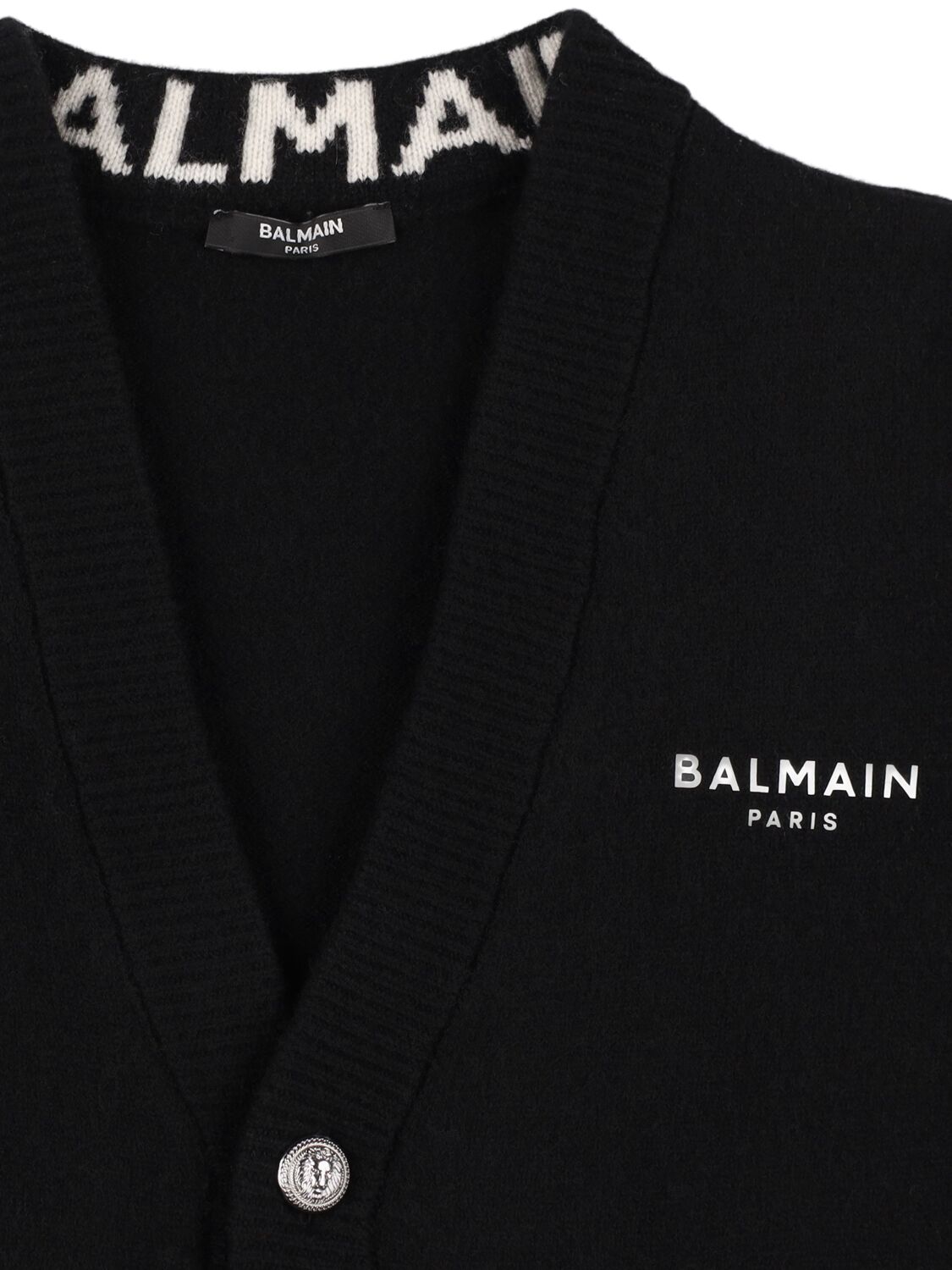 Shop Balmain Wool Blend Knit Cardigan In Black/white