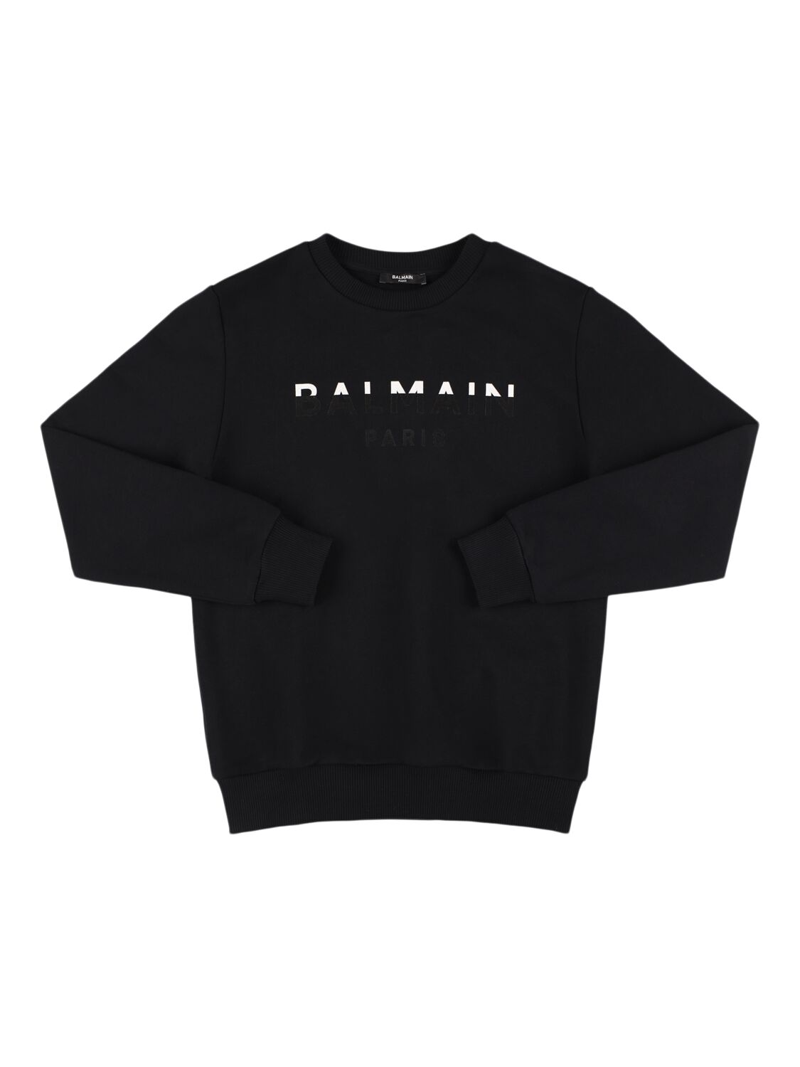 Balmain Printed Logo Cotton Crewneck Sweatshirt In Black