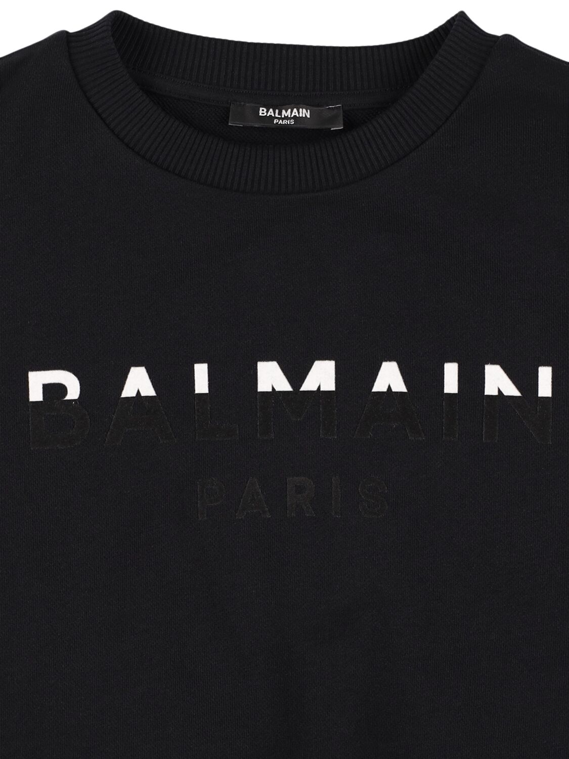 Shop Balmain Printed Logo Cotton Crewneck Sweatshirt In Black