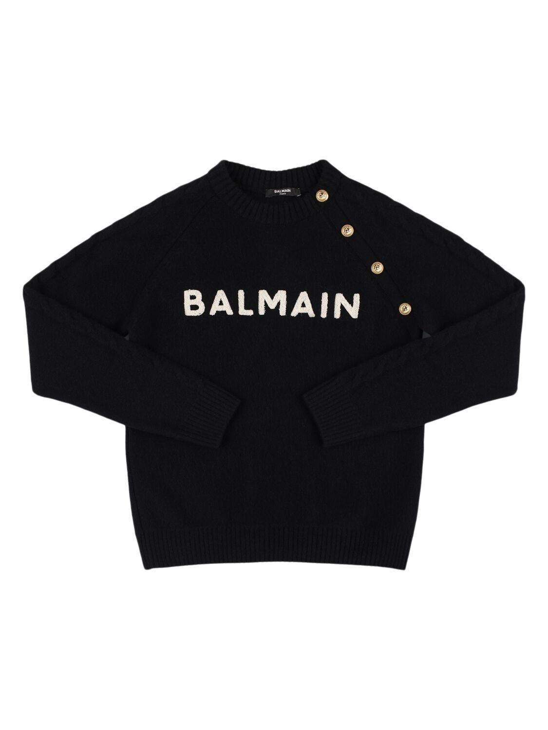 Balmain Wool Blend Knit Sweater W/ Buttons In Black/white