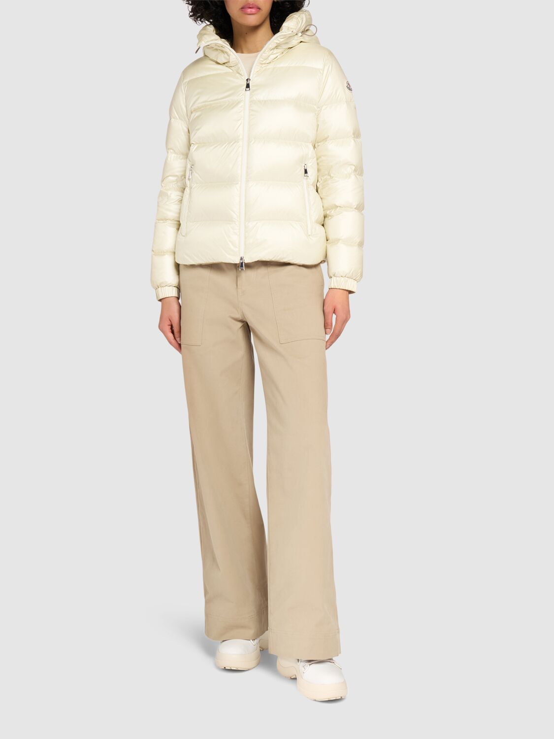 Shop Moncler Biron Nylon Down Jacket In Silk White