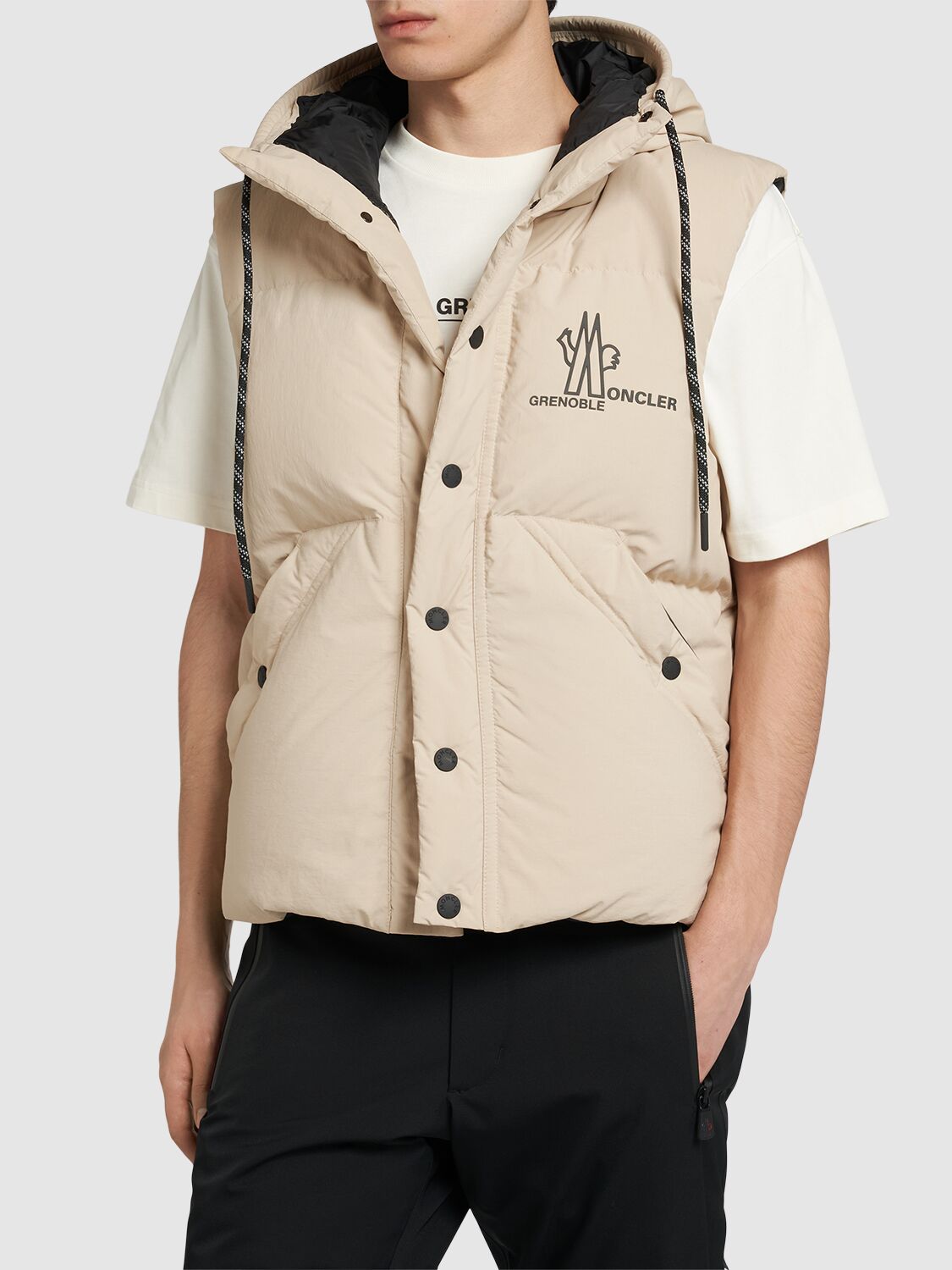 Shop Moncler Baldy Tech Down Vest In Beige