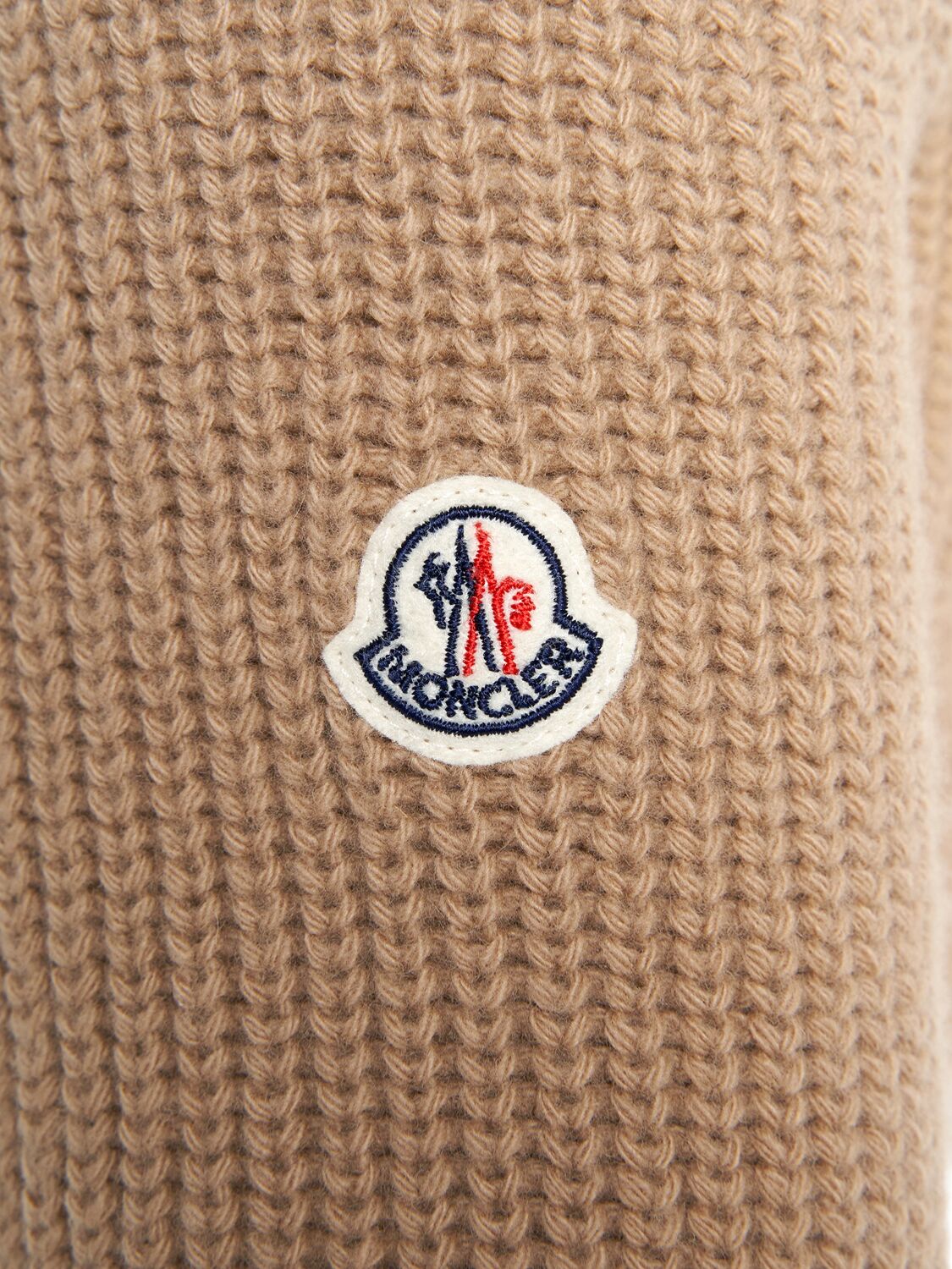 Shop Moncler Padded Wool Blend Zip-up Down Cardigan In Beige