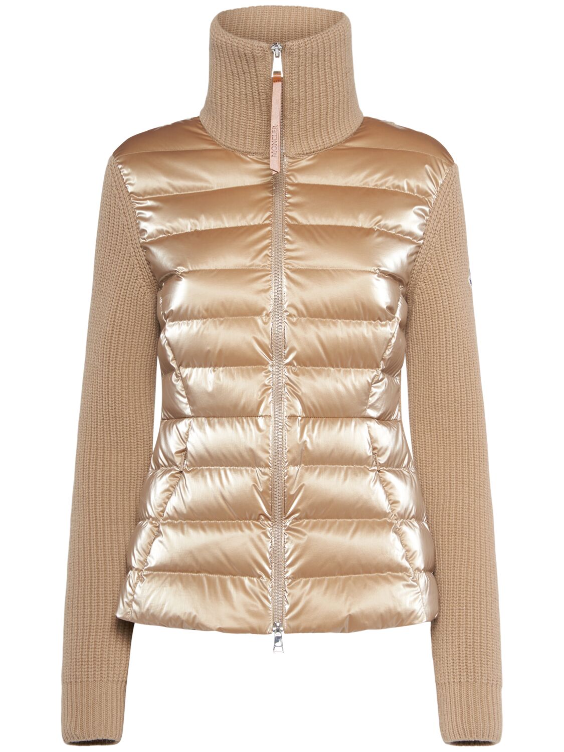 Moncler Padded Wool Blend Zip-up Down Cardigan In Beige