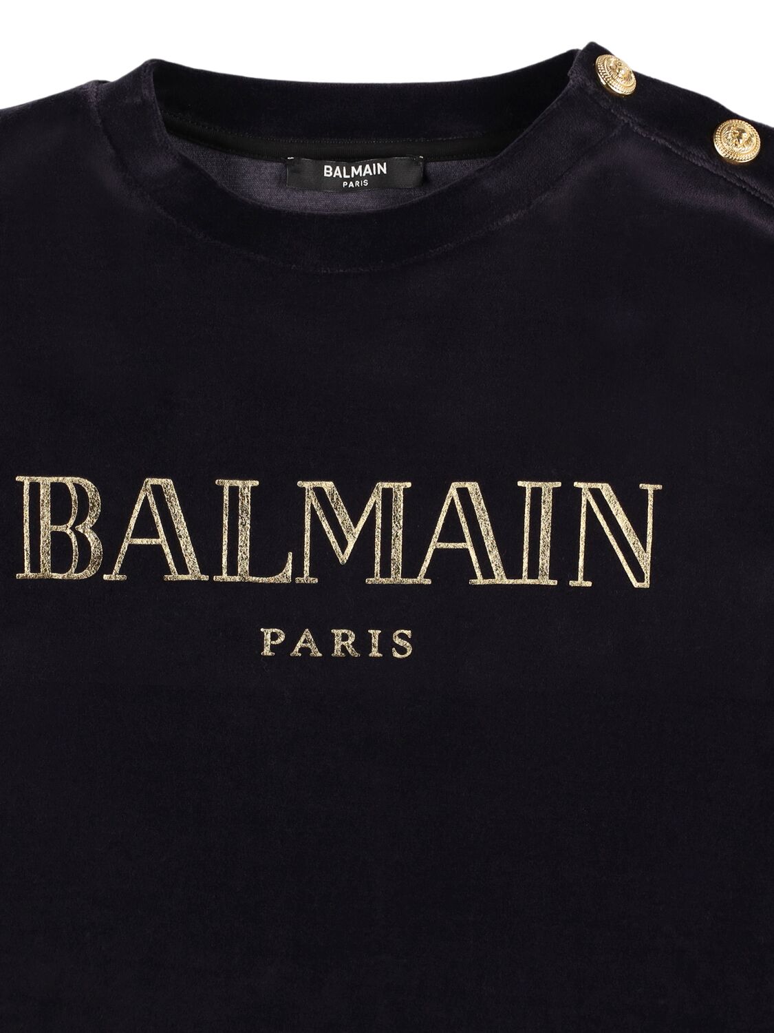 Shop Balmain Cotton Blend Velvet Crewneck Sweatshirt In Blue/gold