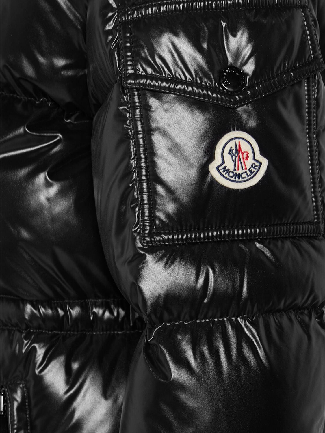 Shop Moncler Cavettaz Nylon Laqué Down Long Jacket In Black