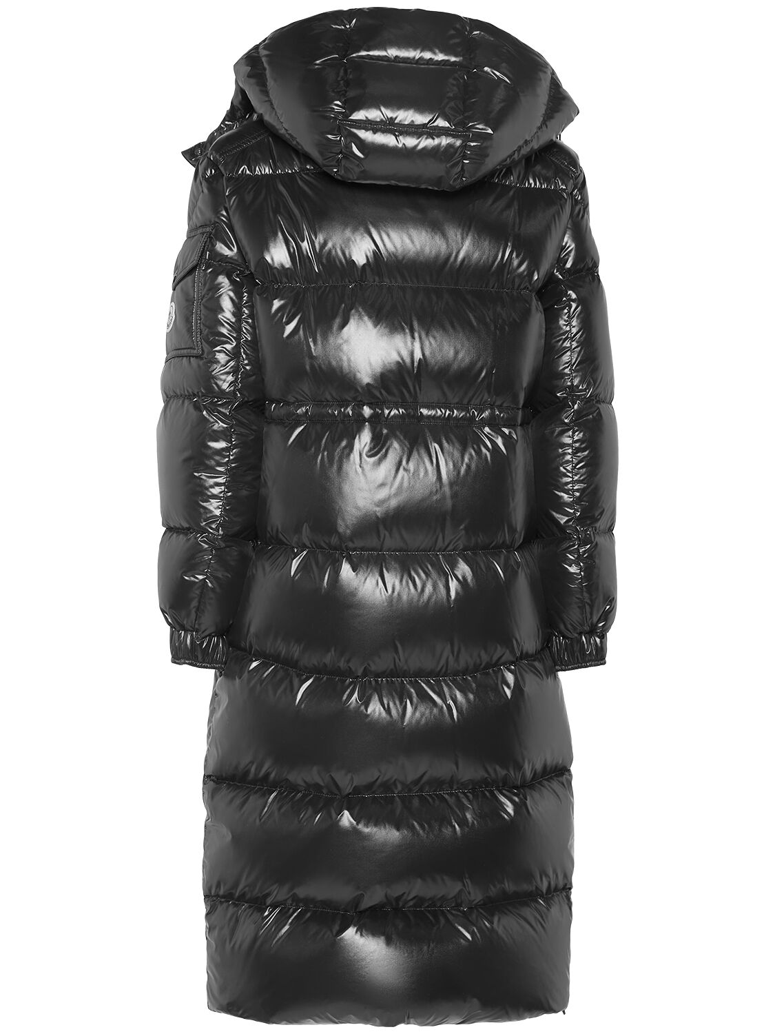 Shop Moncler Cavettaz Nylon Laqué Down Long Jacket In Black