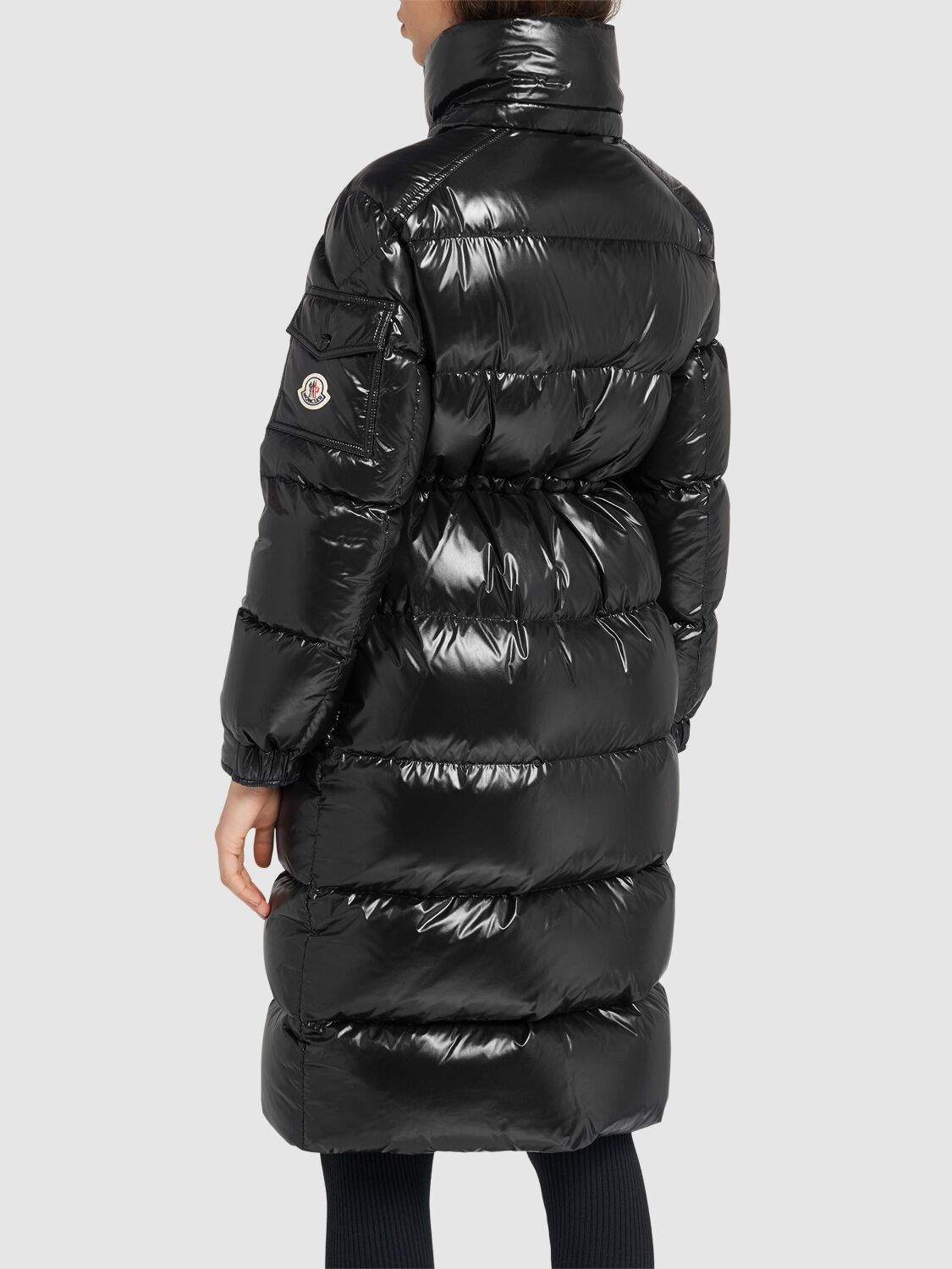 Shop Moncler Cavettaz Nylon Laqué Down Long Jacket In Black