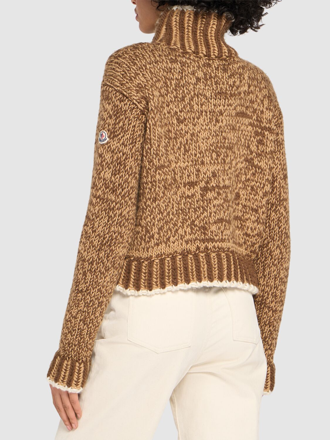 Shop Moncler Virgin Wool Blend Turtleneck Sweater In Brown