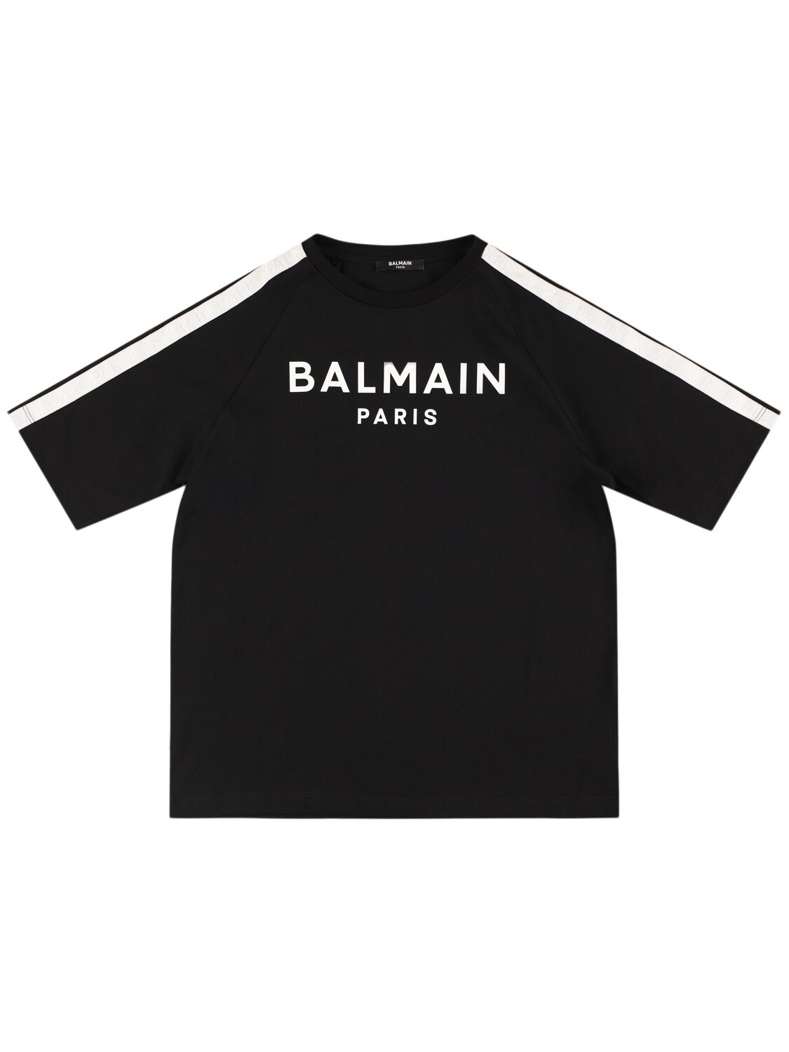 Balmain Cotton Jersey T-shirt W/ Logo Bands In Black/white