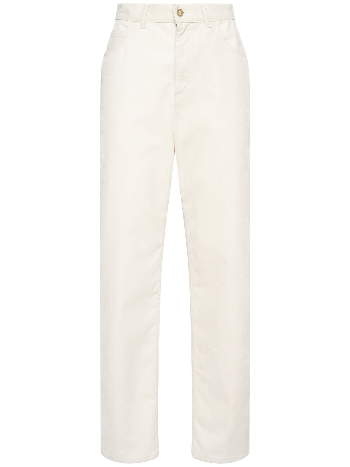 Moncler Cropped Cotton Jeans In Silk White