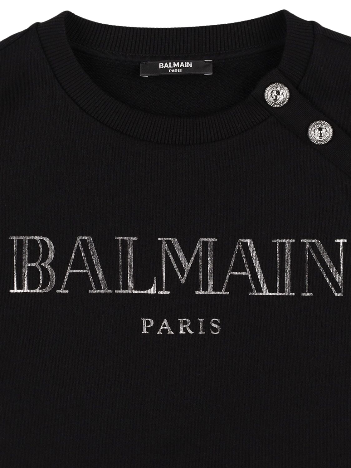 Shop Balmain Printed Logo Cotton Crewneck Sweatshirt In Black