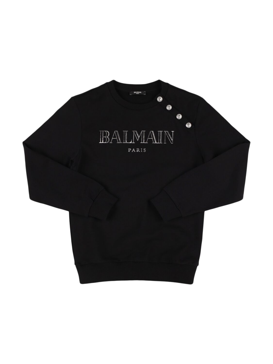 Balmain Printed Logo Cotton Crewneck Sweatshirt In Black