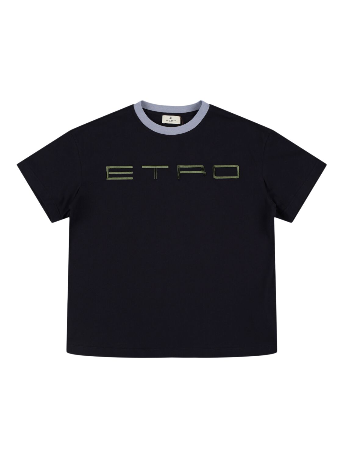 Etro Embroidered Cotton Jersey T-shirt In Blue