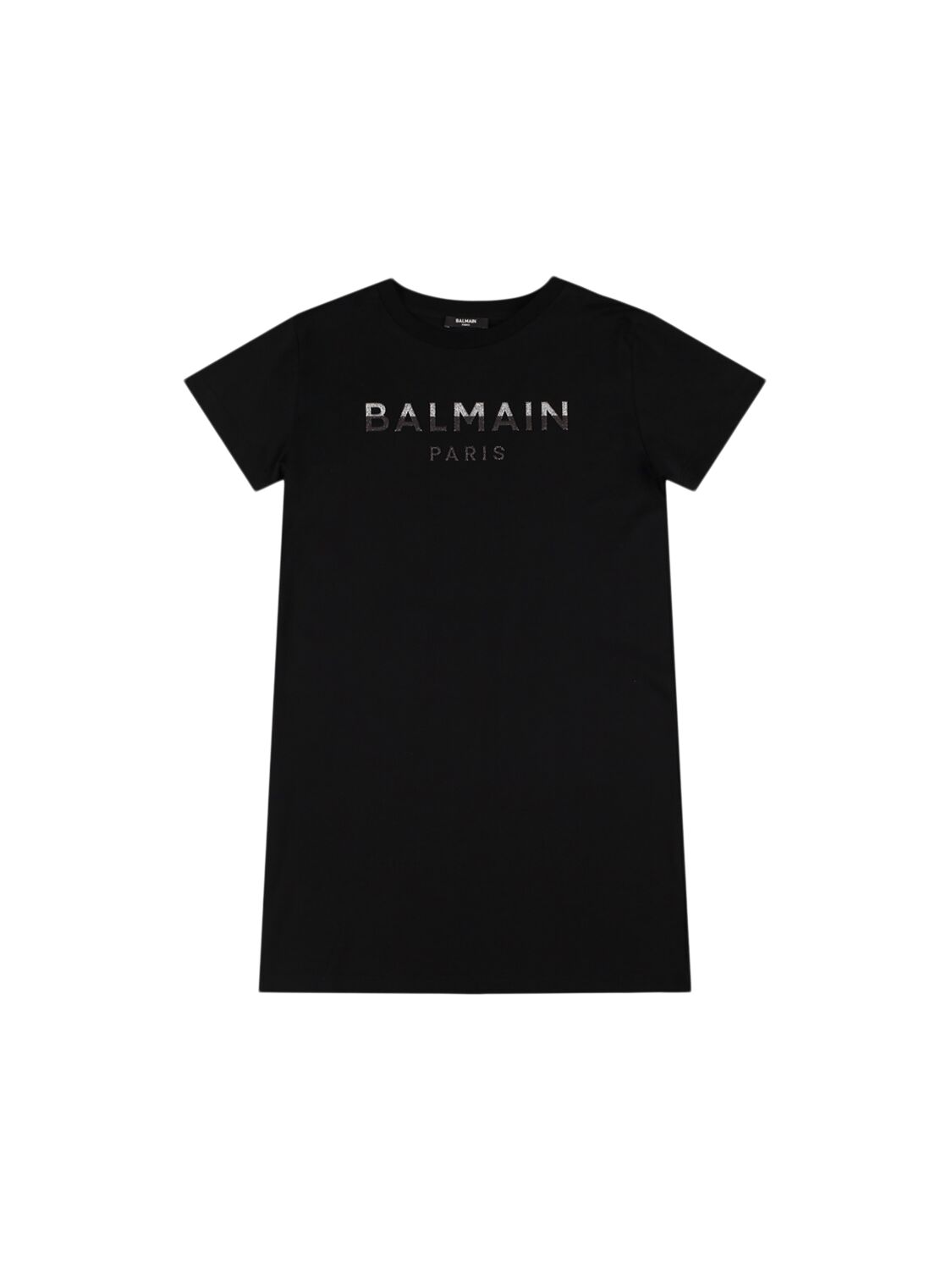 Balmain Printed Logo Cotton Jersey T-shirt Dress In Black