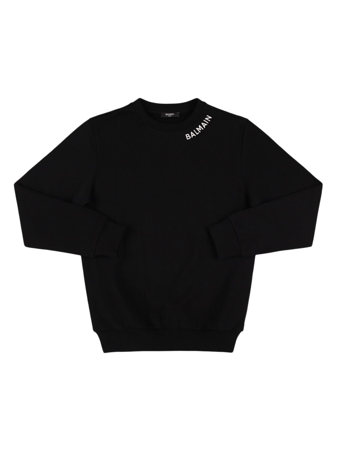 Shop Balmain Logo Cotton Crewneck Sweatshirt In Black/white