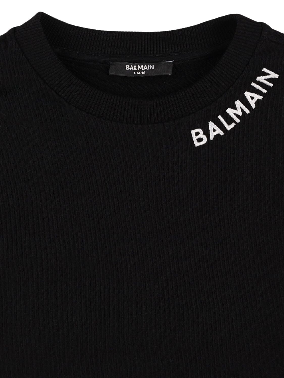 Shop Balmain Logo Cotton Crewneck Sweatshirt In Black/white