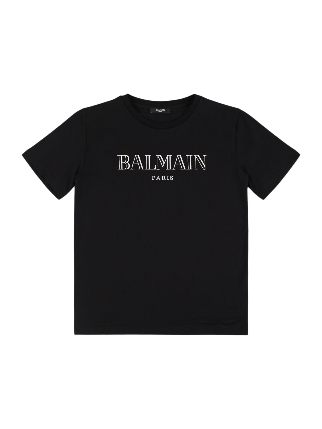 Balmain Logo棉质平纹针织t恤 In Black