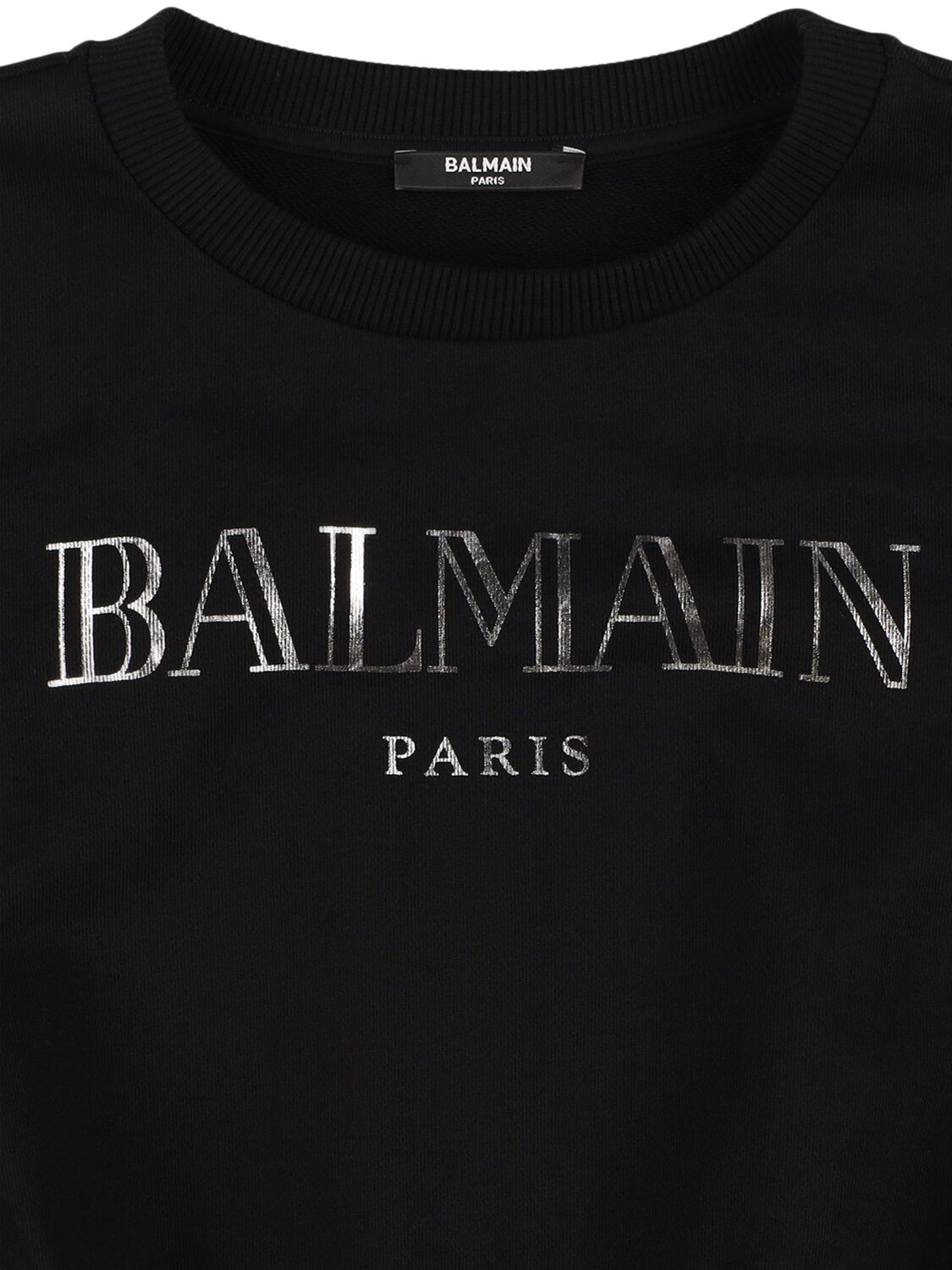 Shop Balmain Logo Printed Cotton Sweatshirt Dress In Black/silver