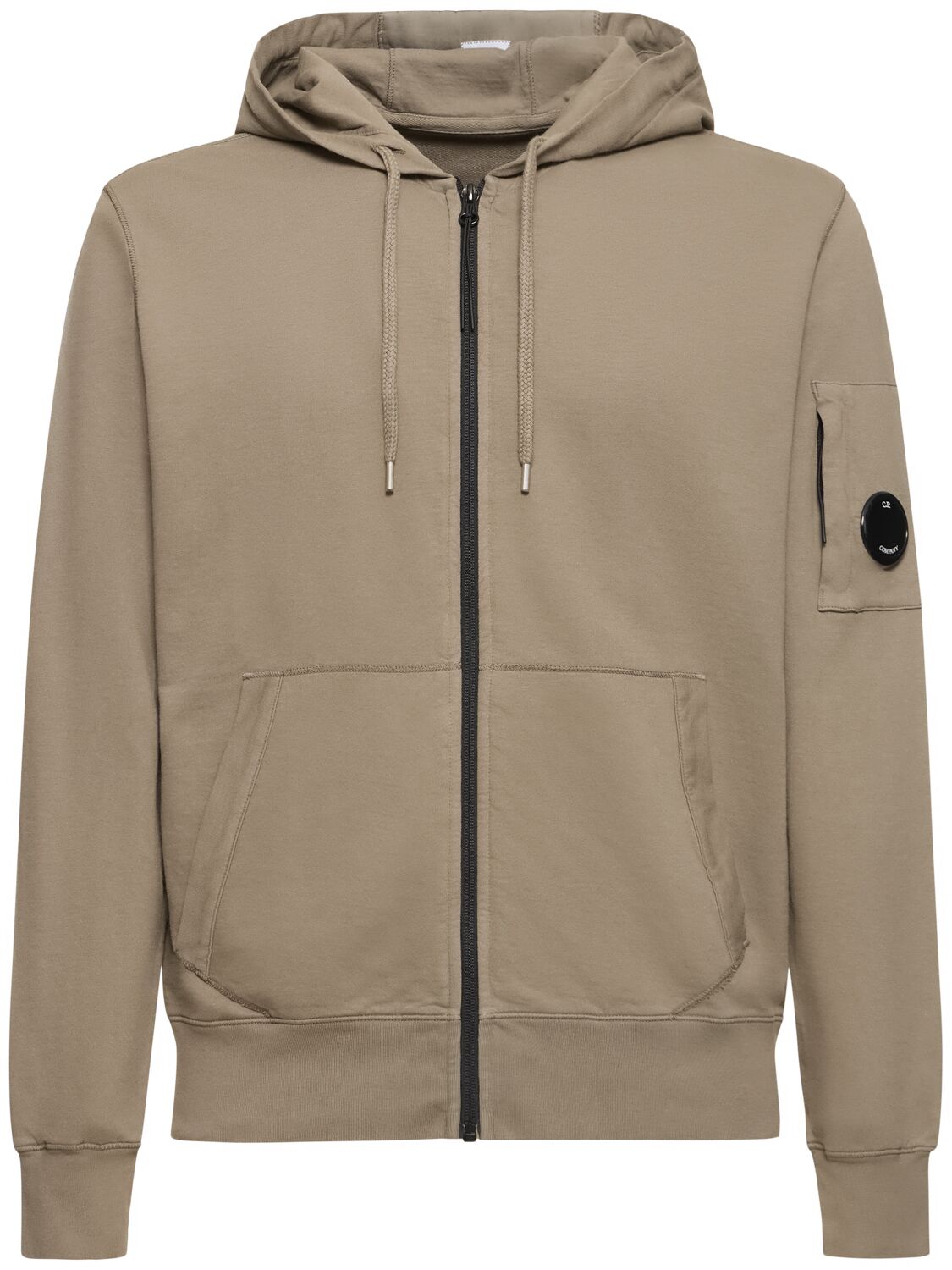 C.p. Company Light Fleece Cotton Zip Hoodie In Walnut