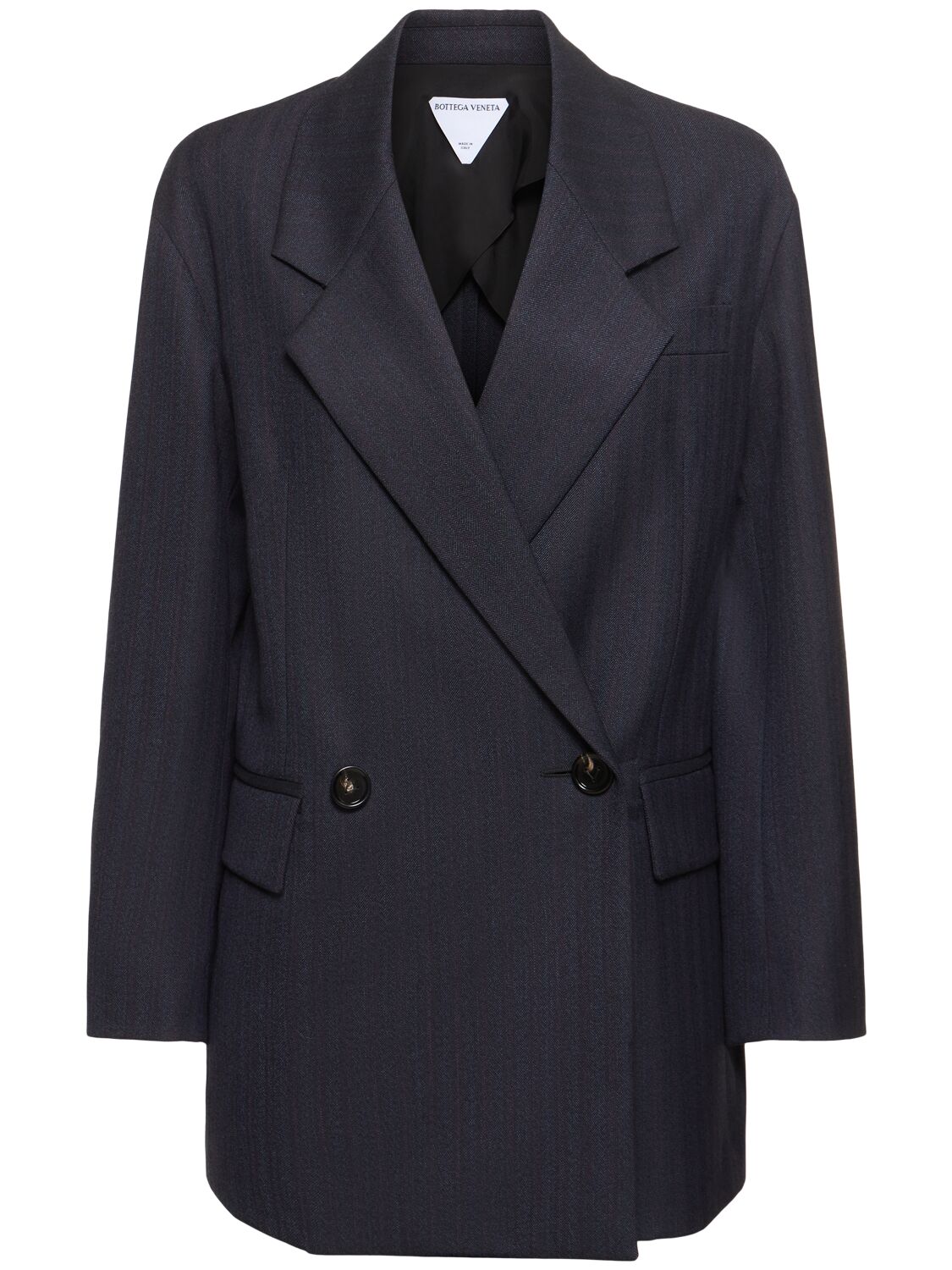 Bottega Veneta Striped Wool Belted Blazer In Black/blue