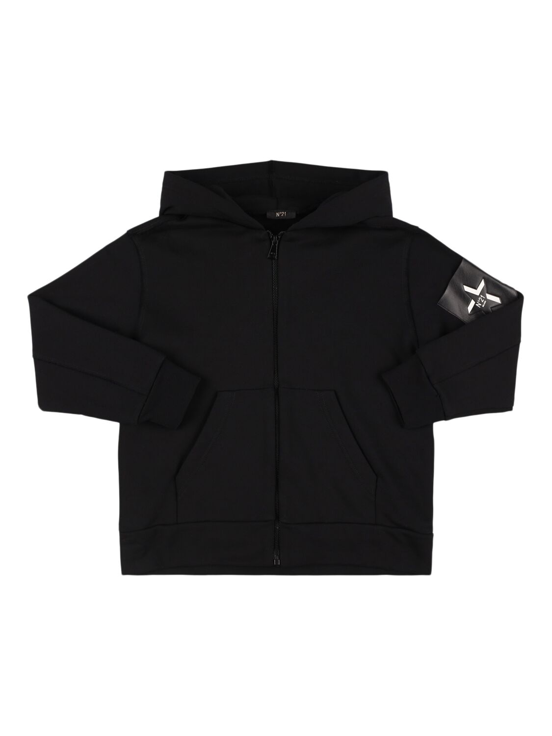 N°21 Cotton Full-zip Hooded Sweatshirt In Black