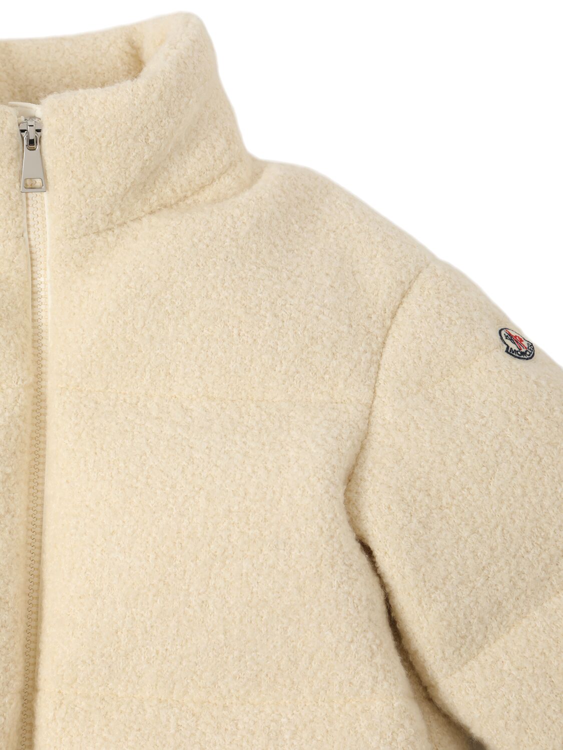 Shop Moncler Babas Virgin Wool Bouclé Down Jacket In White