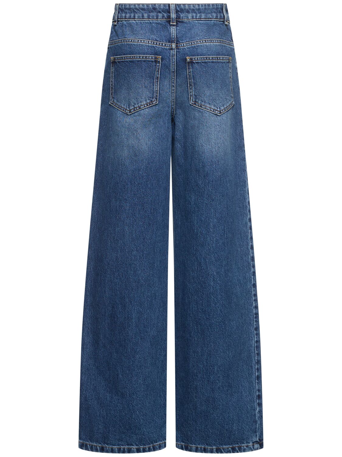 Shop Moschino Low Waist Denim Wide Jeans In Blue