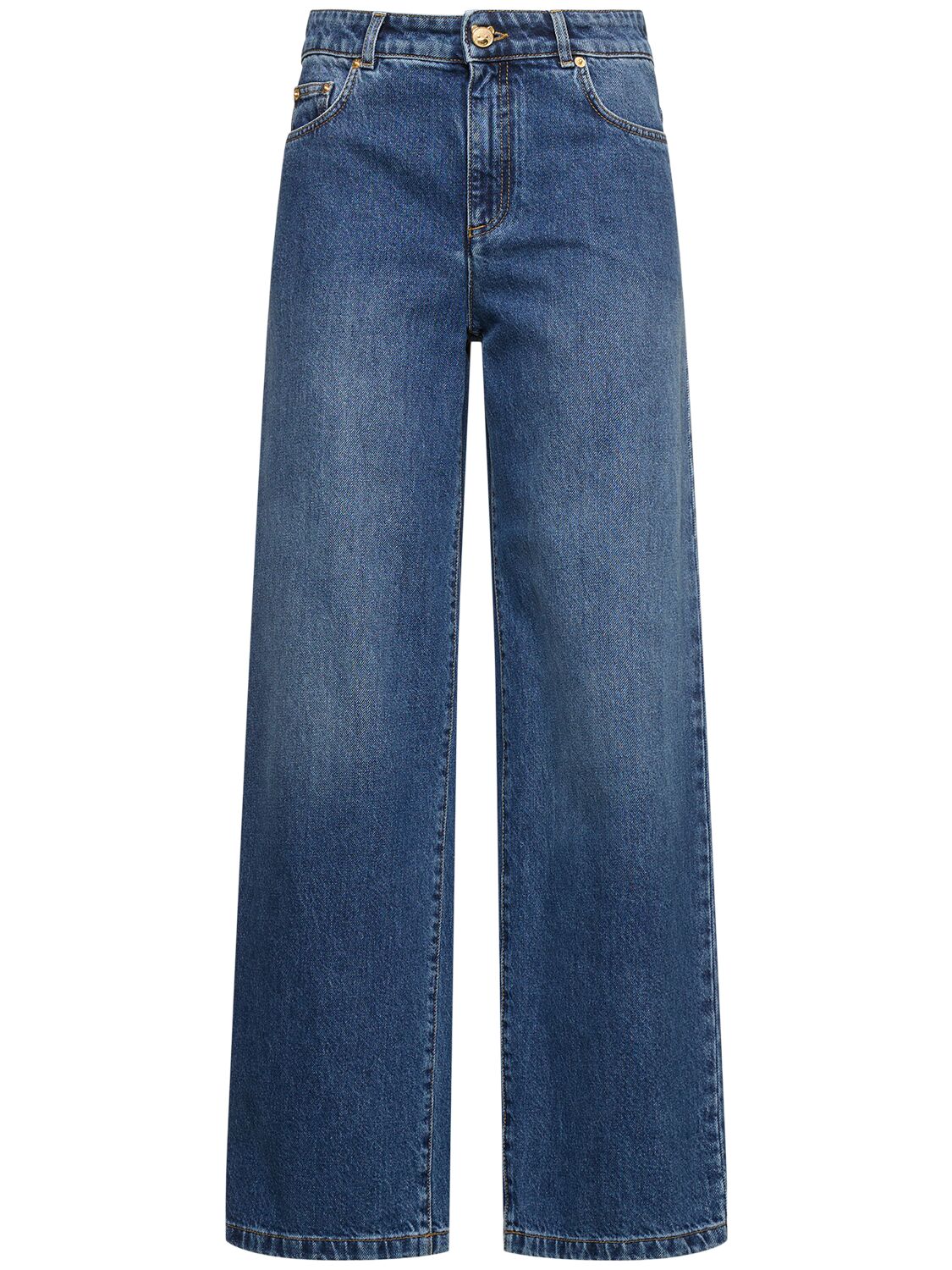 Shop Moschino Low Waist Denim Wide Jeans In Blue