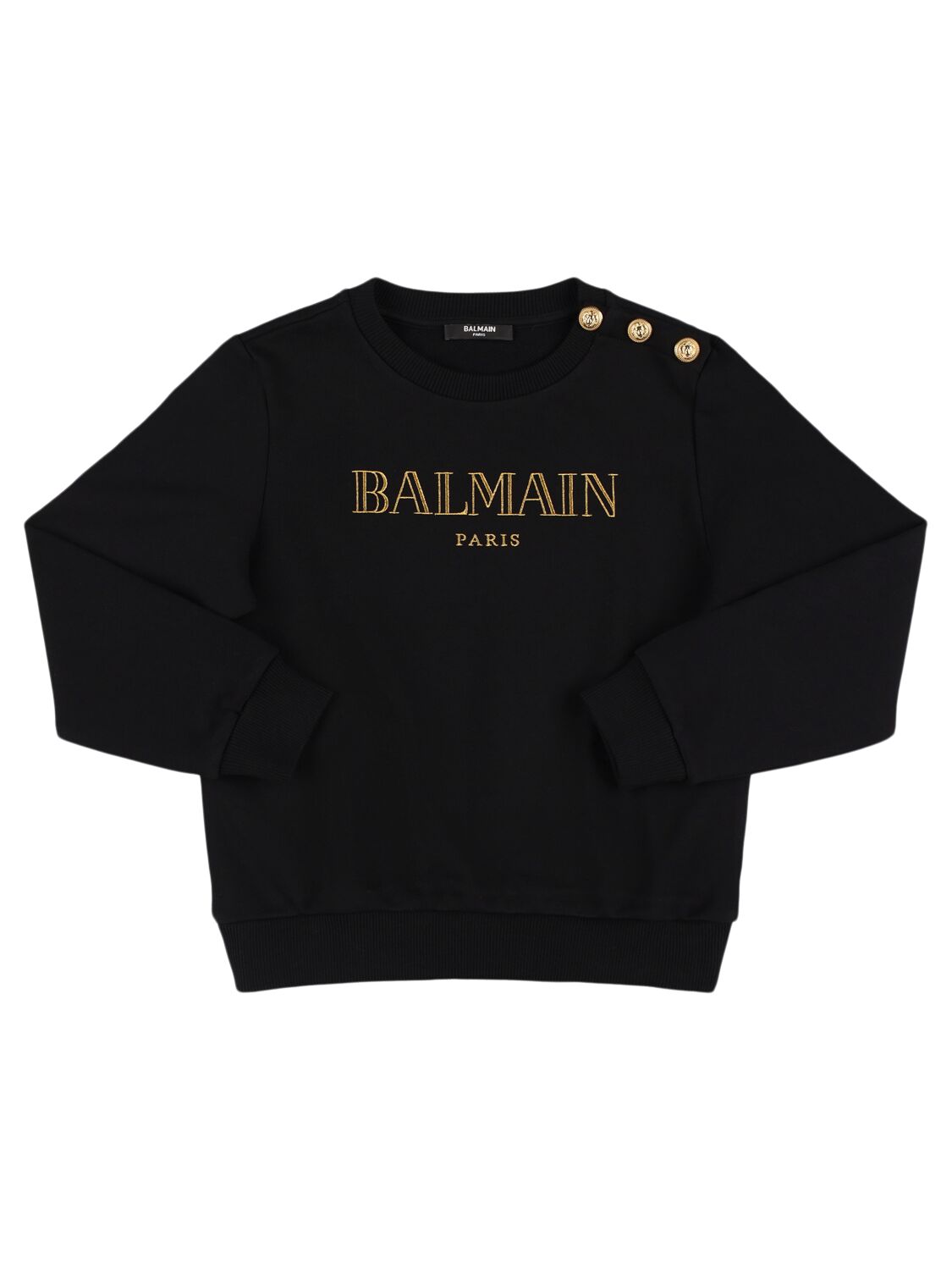 Balmain Logo Printed Cotton Sweatshirt In Black/gold