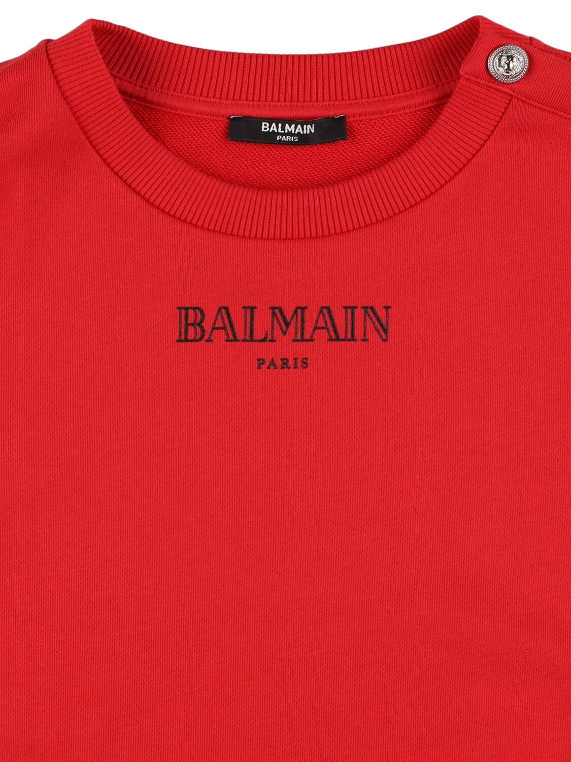 Balmain Printed Logo Cotton Crewneck Sweatshirt In Red/black